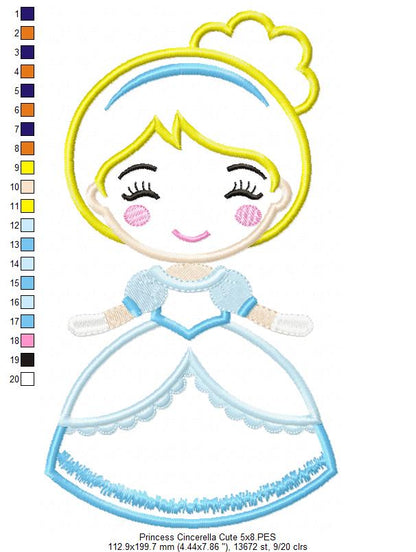 Princess Cinderella Cute - Applique Machine Embroidery Design