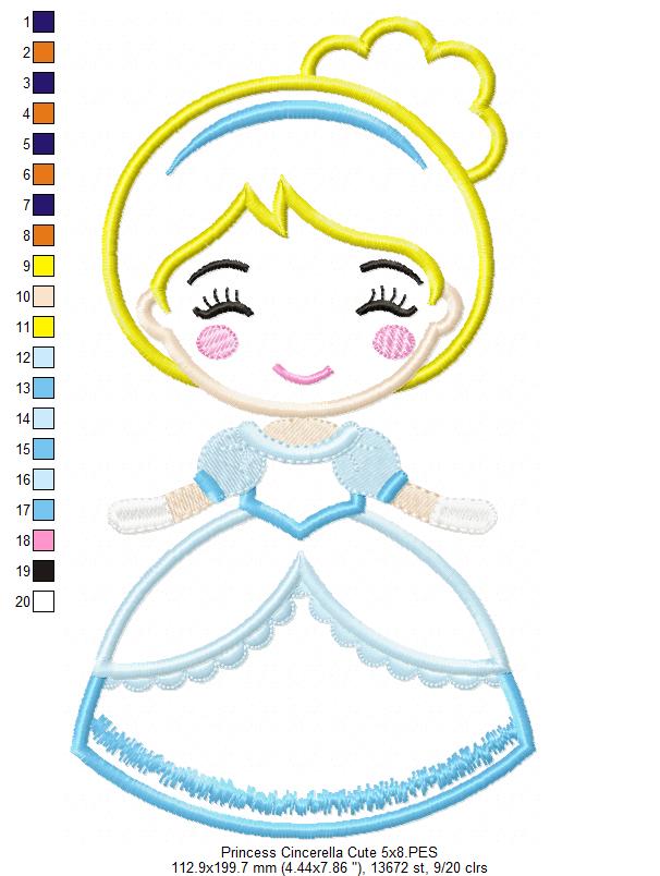 Princess Cinderella Cute - Applique Machine Embroidery Design