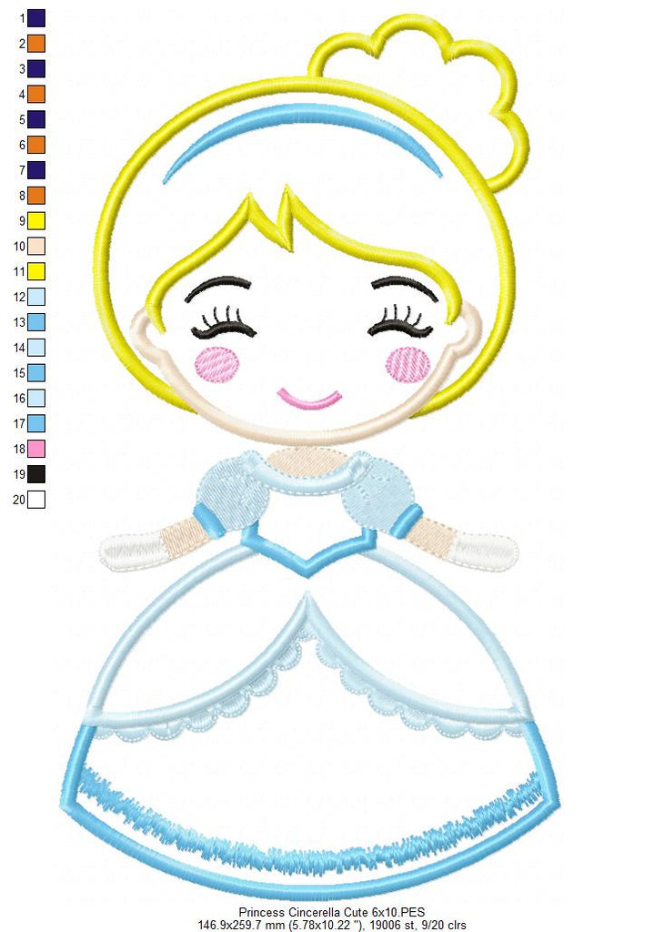 Princess Cinderella Cute - Applique Machine Embroidery Design