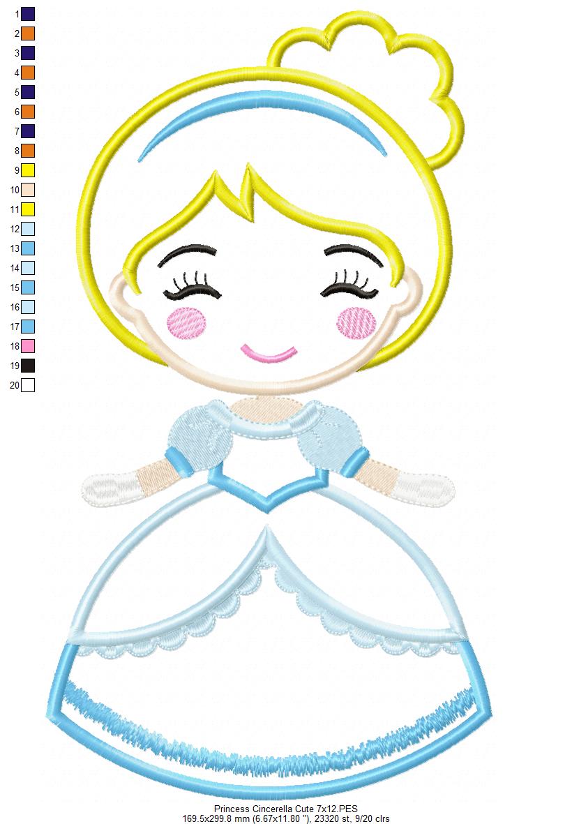 Princess Cinderella Cute - Applique Machine Embroidery Design