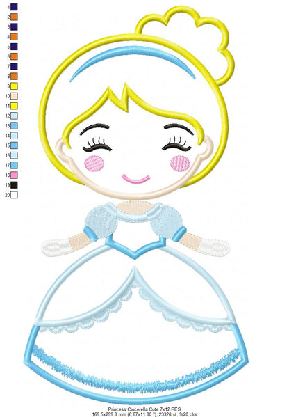 Princess Cinderella Cute - Applique Machine Embroidery Design