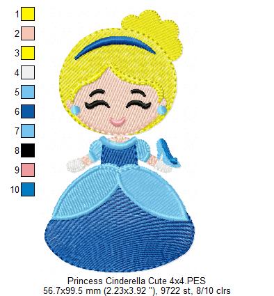 Princess Cinderella and Border - Fill Stitch Embroidery
