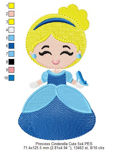 Princess Cinderella and Border - Fill Stitch Embroidery