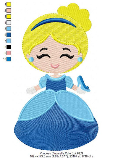 Princess Cinderella and Border - Fill Stitch Embroidery