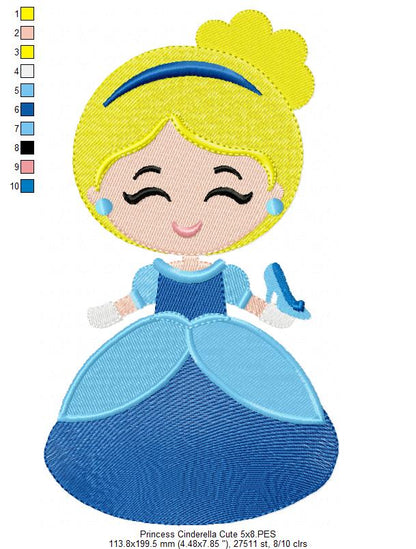 Princess Cinderella Cute - Fill Stitch - Machine Embroidery Design