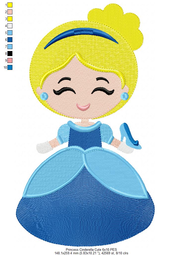 Princess Cinderella and Border - Fill Stitch Embroidery