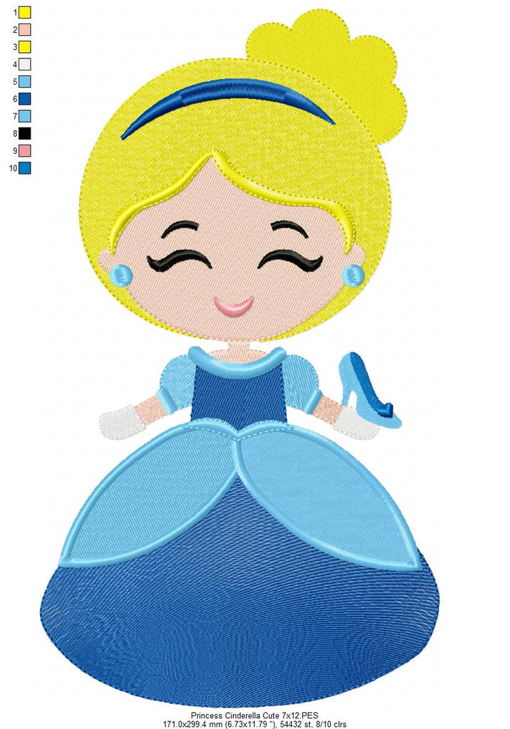 Princess Cinderella Cute - Fill Stitch Embroidery