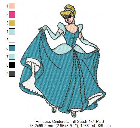 Princess Cinderella Young - Fill Stitch - Machine Embroidery Design