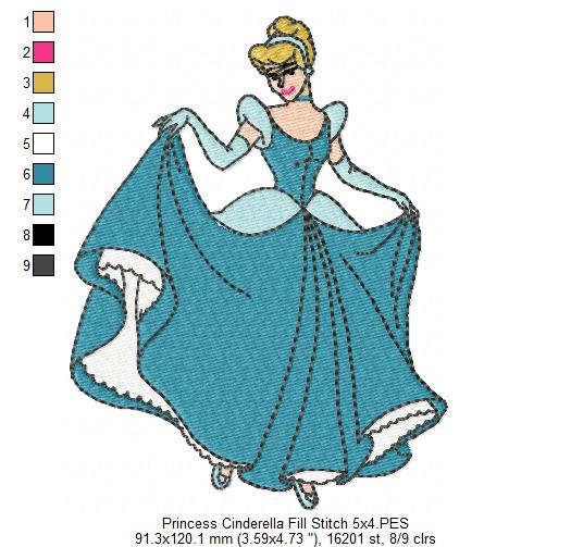 Princess Cinderella Young - Fill Stitch - Machine Embroidery Design