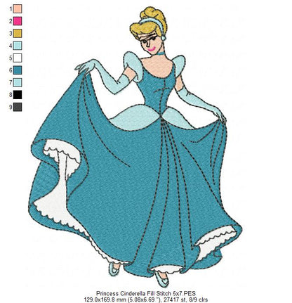 Princess Cinderella Young - Fill Stitch - Machine Embroidery Design