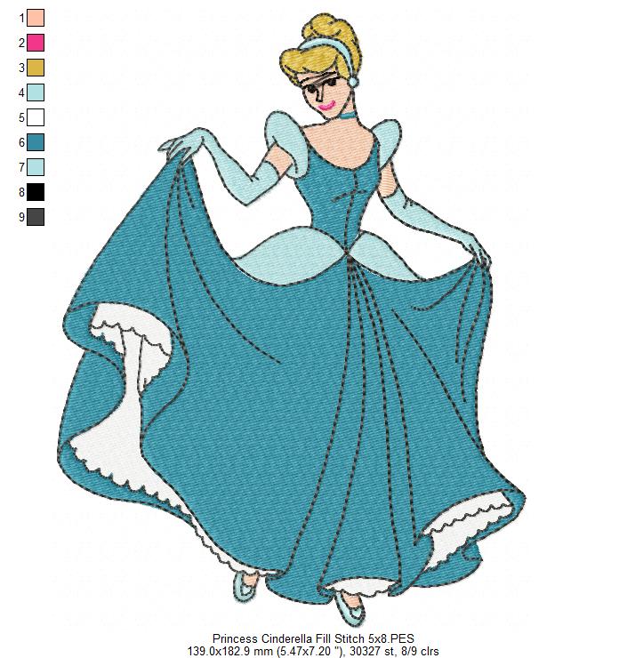 Princess Cinderella Young - Fill Stitch - Machine Embroidery Design