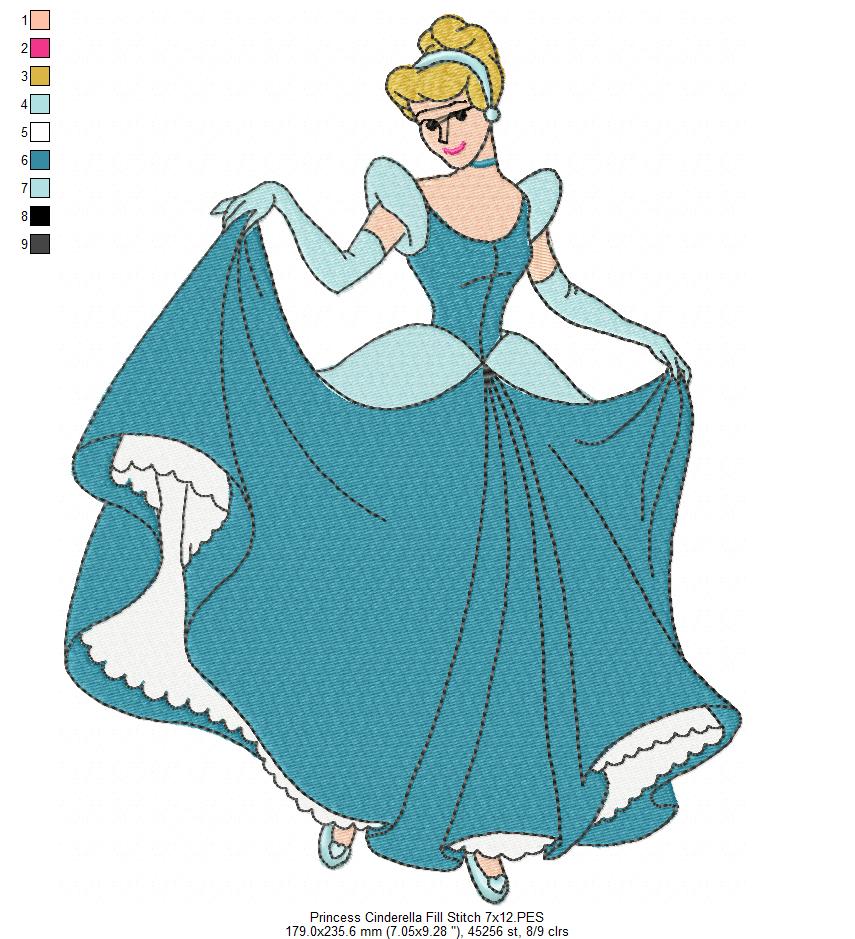 Princess Cinderella Young - Fill Stitch - Machine Embroidery Design