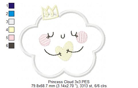 Princess Cloud, Moon and Star - Applique - Set of 3 designs