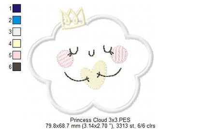 Princess Cloud, Moon and Star - Applique - Set of 3 designs