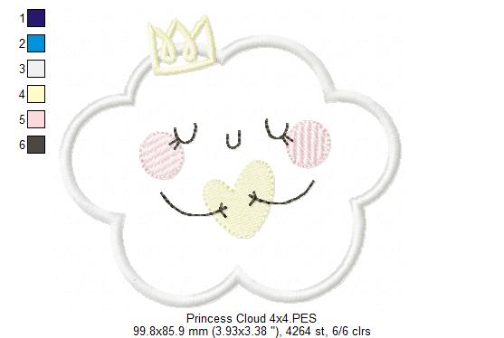 Princess Cloud, Moon and Star - Applique - Set of 3 designs