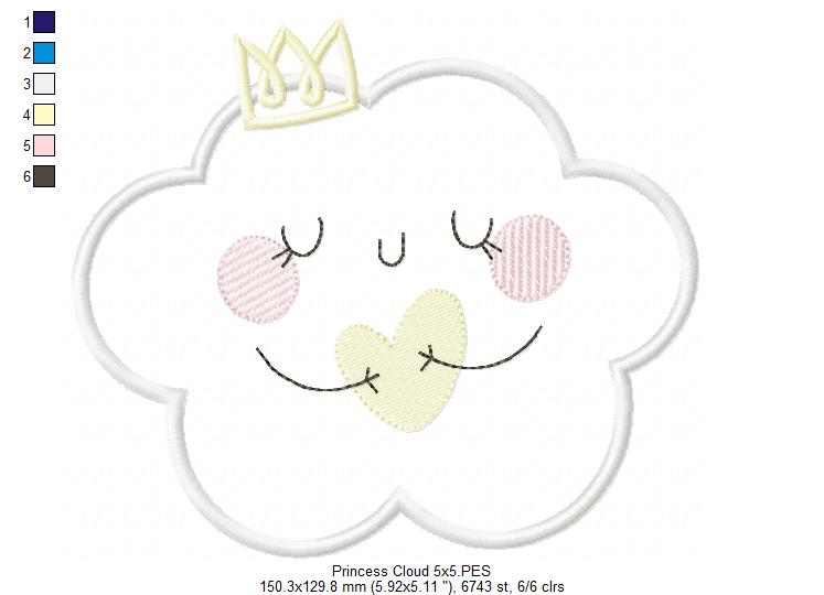 Princess Cloud, Moon and Star - Applique - Set of 3 designs