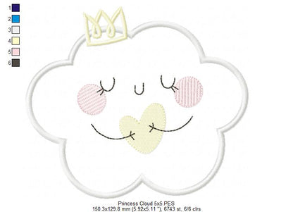 Princess Cloud, Moon and Star - Applique - Set of 3 designs