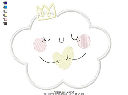 Princess Cloud, Moon and Star - Applique - Set of 3 designs
