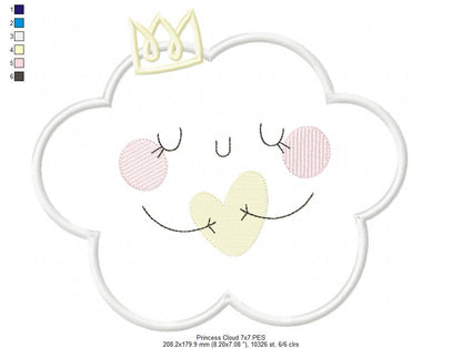 Princess Cloud, Moon and Star - Applique - Set of 3 designs