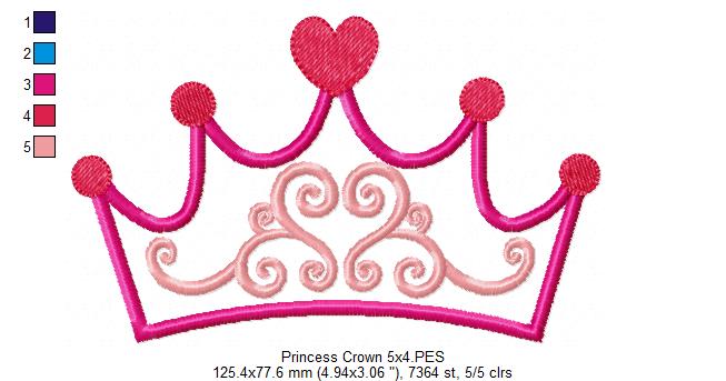 Princess Tiara - Applique - Machine Embroidery Design