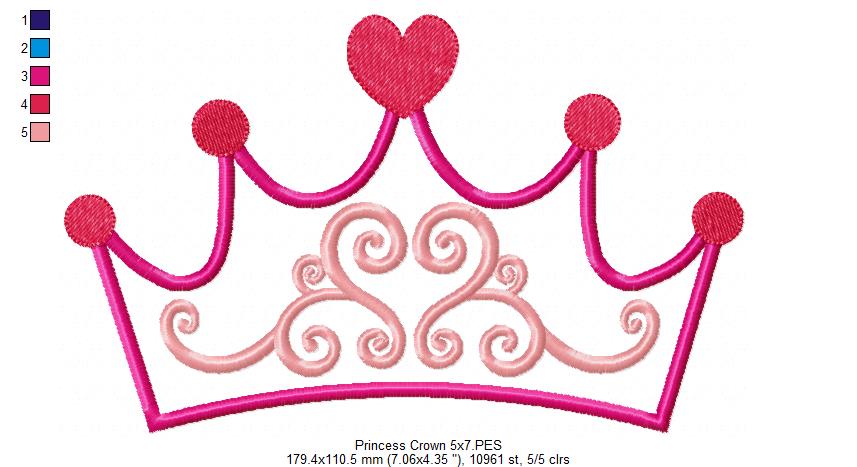 Princess Tiara - Applique - Machine Embroidery Design
