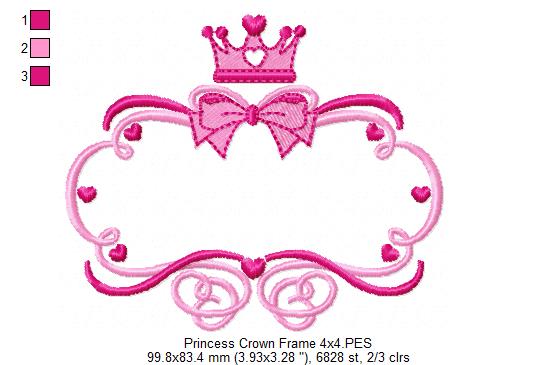 Princess Crown Frame - Fill Stitch - Machine Embroidery Design