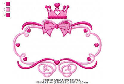 Princess Crown Frame - Fill Stitch - Machine Embroidery Design