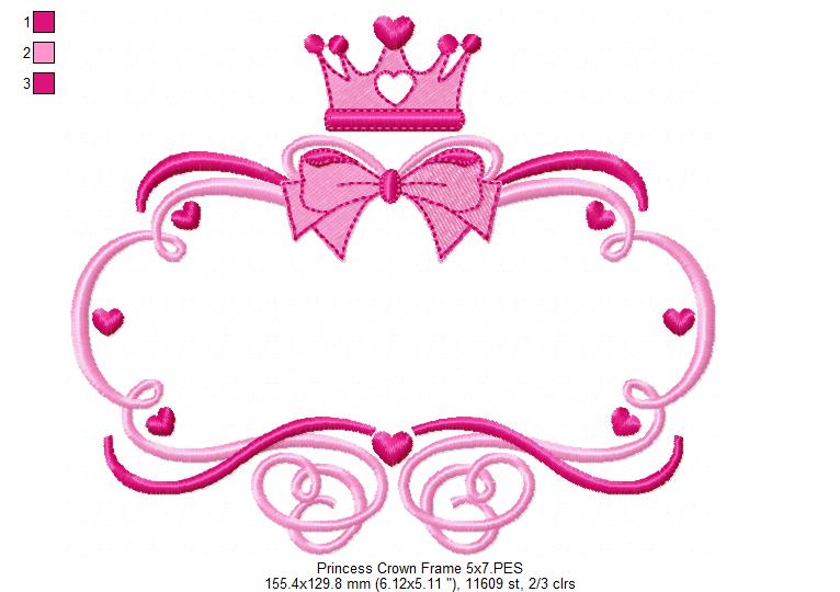 Princess Crown Frame - Fill Stitch - Machine Embroidery Design