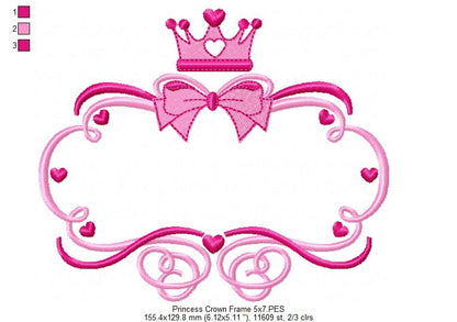 Princess Crown Frame - Fill Stitch - Machine Embroidery Design
