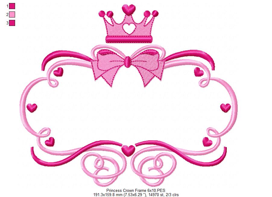 Princess Crown Frame - Fill Stitch - Machine Embroidery Design