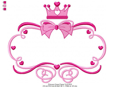 Princess Crown Frame - Fill Stitch - Machine Embroidery Design