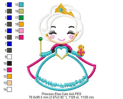 Princess Elsa Fever Cute - Applique - Machine Embroidery Design