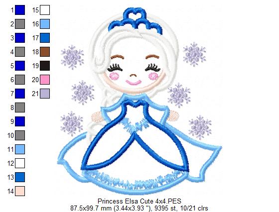 Princess Elsa Cute - Applique Machine Embroidery Design