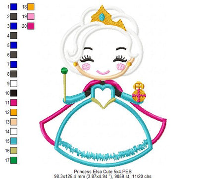 Princess Elsa Fever Cute - Applique - Machine Embroidery Design