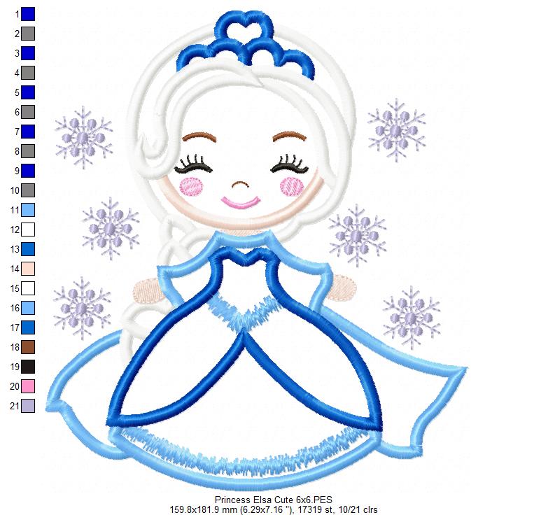 Princess Elsa Cute - Applique Machine Embroidery Design