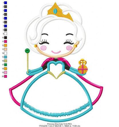 Princess Elsa Fever Cute - Applique - Machine Embroidery Design