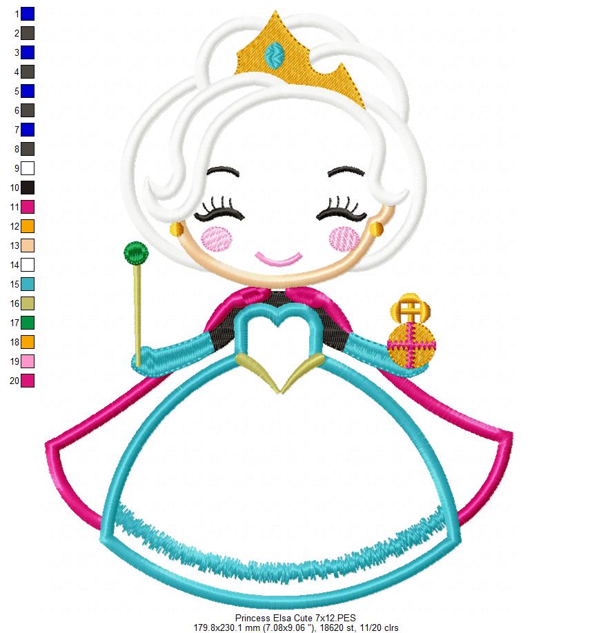 Princess Elsa Fever Cute - Applique - Machine Embroidery Design