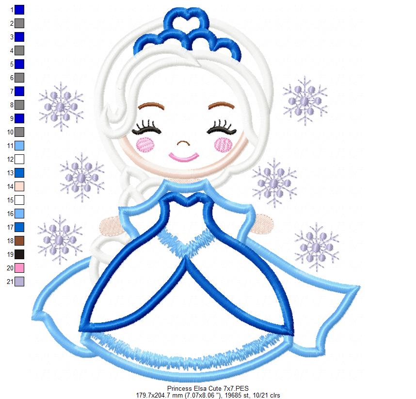 Princess Elsa Cute - Applique Machine Embroidery Design