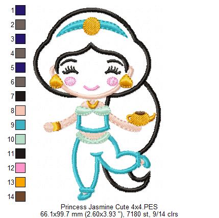 Princess Jasmine Cute - Applique - Machine Embroidery Design