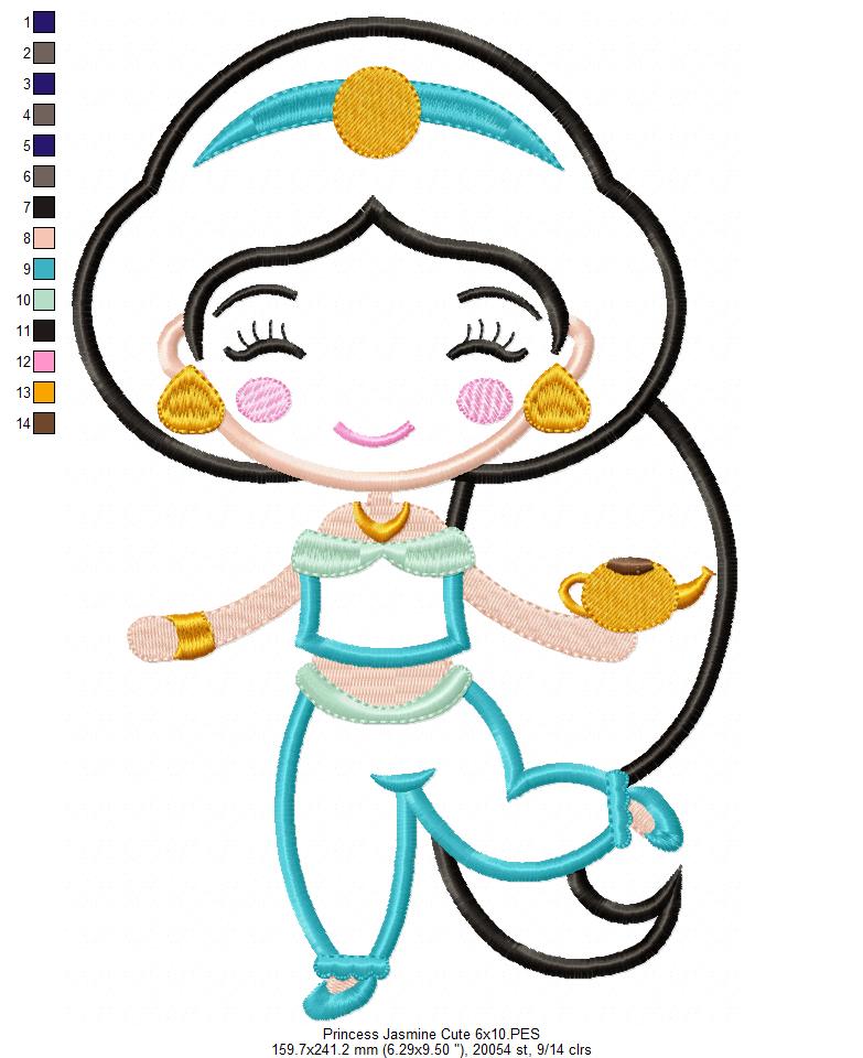 Princess Jasmine Cute - Applique - Machine Embroidery Design