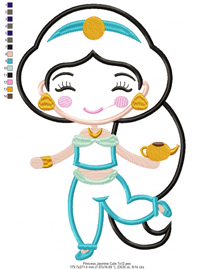 Princess Jasmine Cute - Applique - Machine Embroidery Design