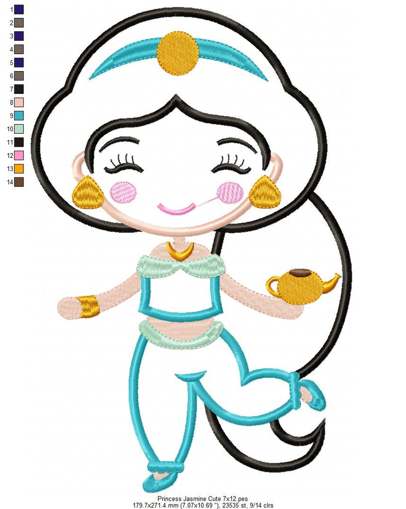 Princess Jasmine Cute - Applique - Machine Embroidery Design