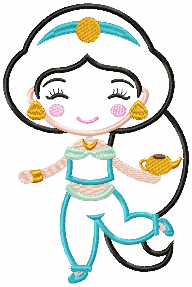 Princess Jasmine Cute - Applique - Machine Embroidery Design
