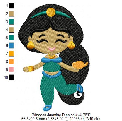 Princess Jasmine and Border - Fill Stitch Embroidery
