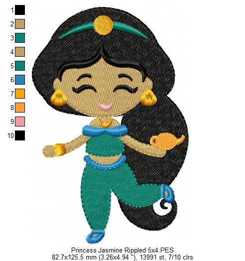 Princess Jasmine and Border - Fill Stitch Embroidery