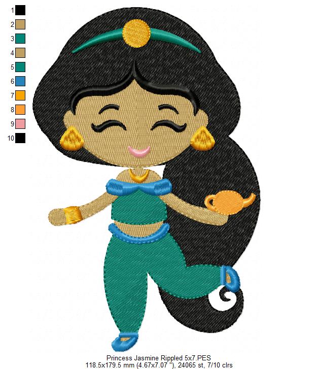 Princess Jasmine and Border - Fill Stitch Embroidery