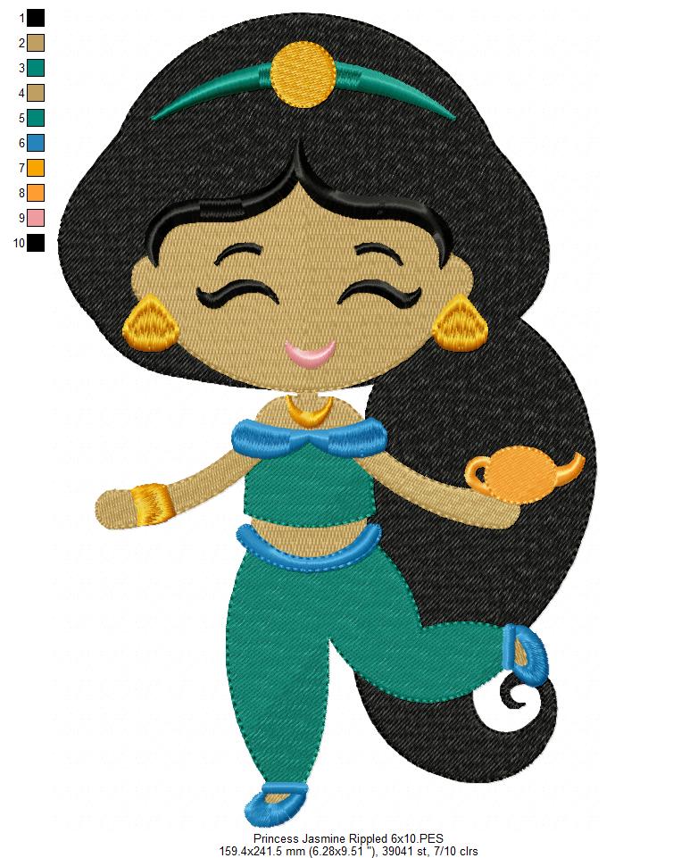 Princess Jasmine and Border - Fill Stitch Embroidery