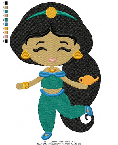 Princess Jasmine and Border - Fill Stitch Embroidery