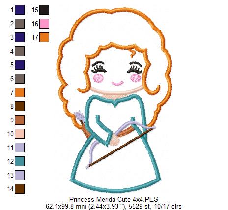 Princess Merida Cute - Applique - Machine Embroidery Design