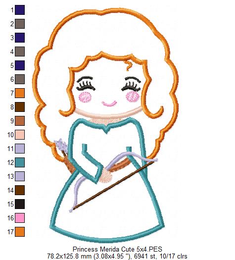 Princess Merida Cute - Applique - Machine Embroidery Design